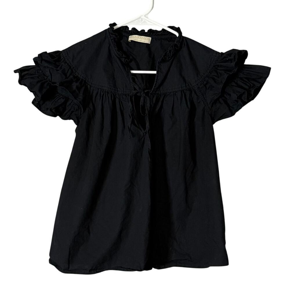 Ulla Johnson Black Ruffled Short-Sleeve Blouse